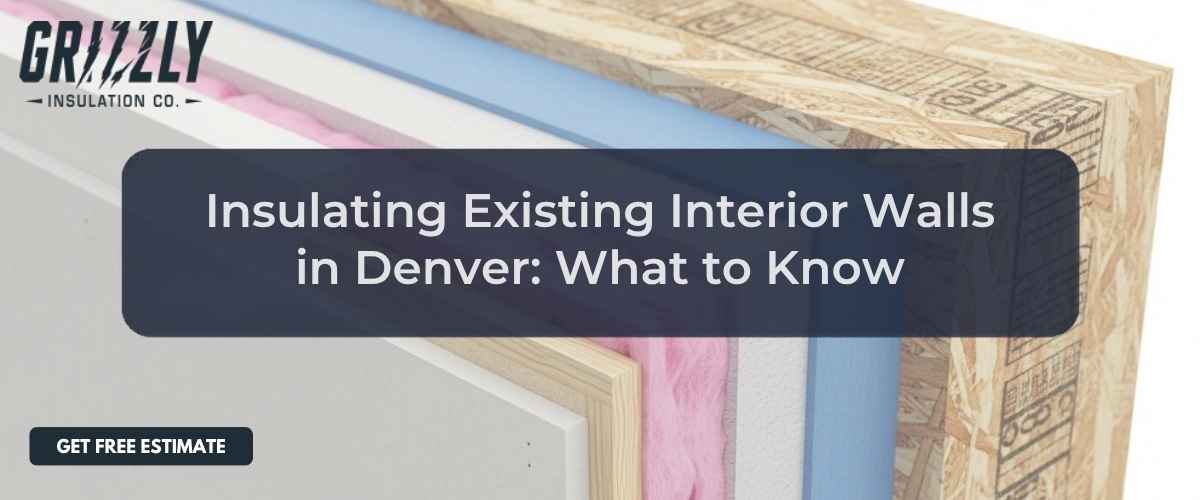 Grizzly Insulation Co hero ad: interior wall insulation in Denver with a dark title banner and a Get Free Estimate button