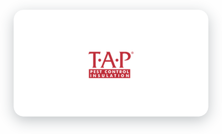 T.A.P Best Control Insulation logo on a white rounded card with a dark teal background