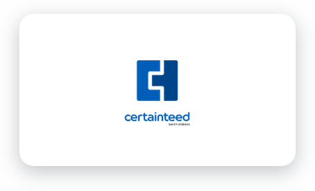 CertainTeed logo centered on a white rounded-rectangle card against a dark background.