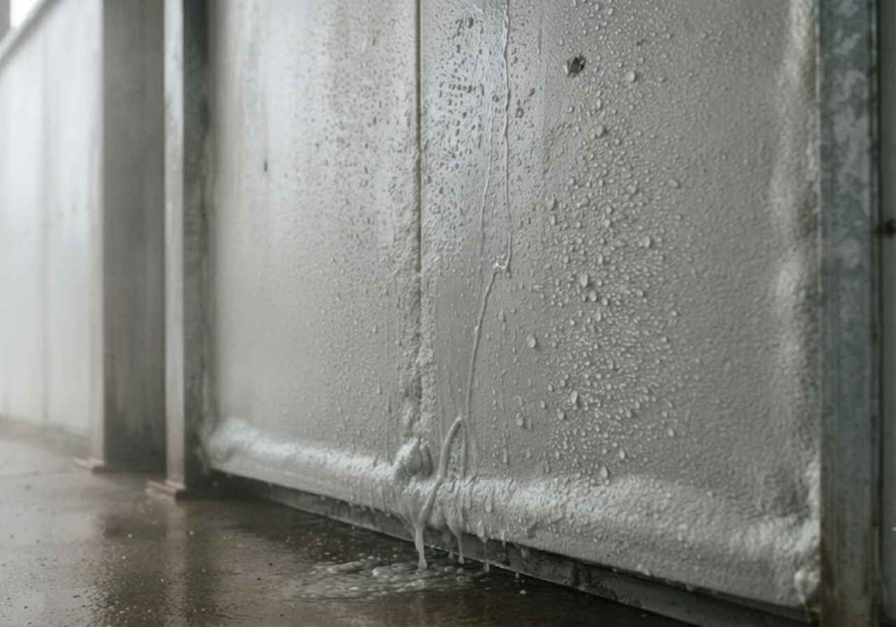Closed-cell spray foam resisting water in a Denver car wash wall