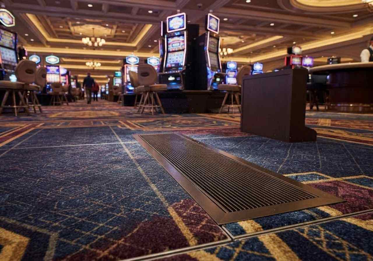 Underfloor air distribution grille on a Denver casino floor