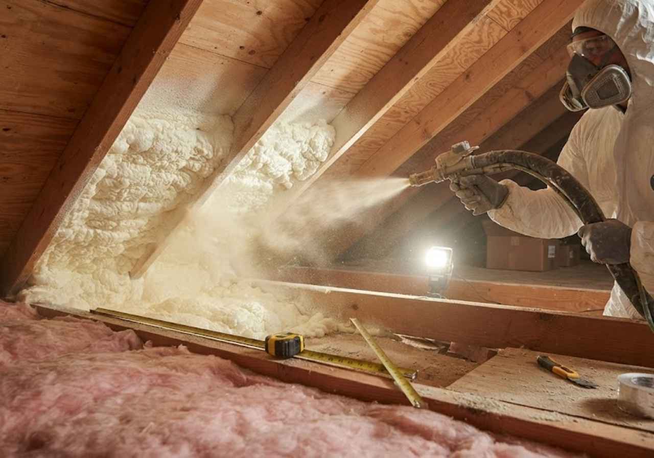 Spray foam applied to an open roof deck in Denver
