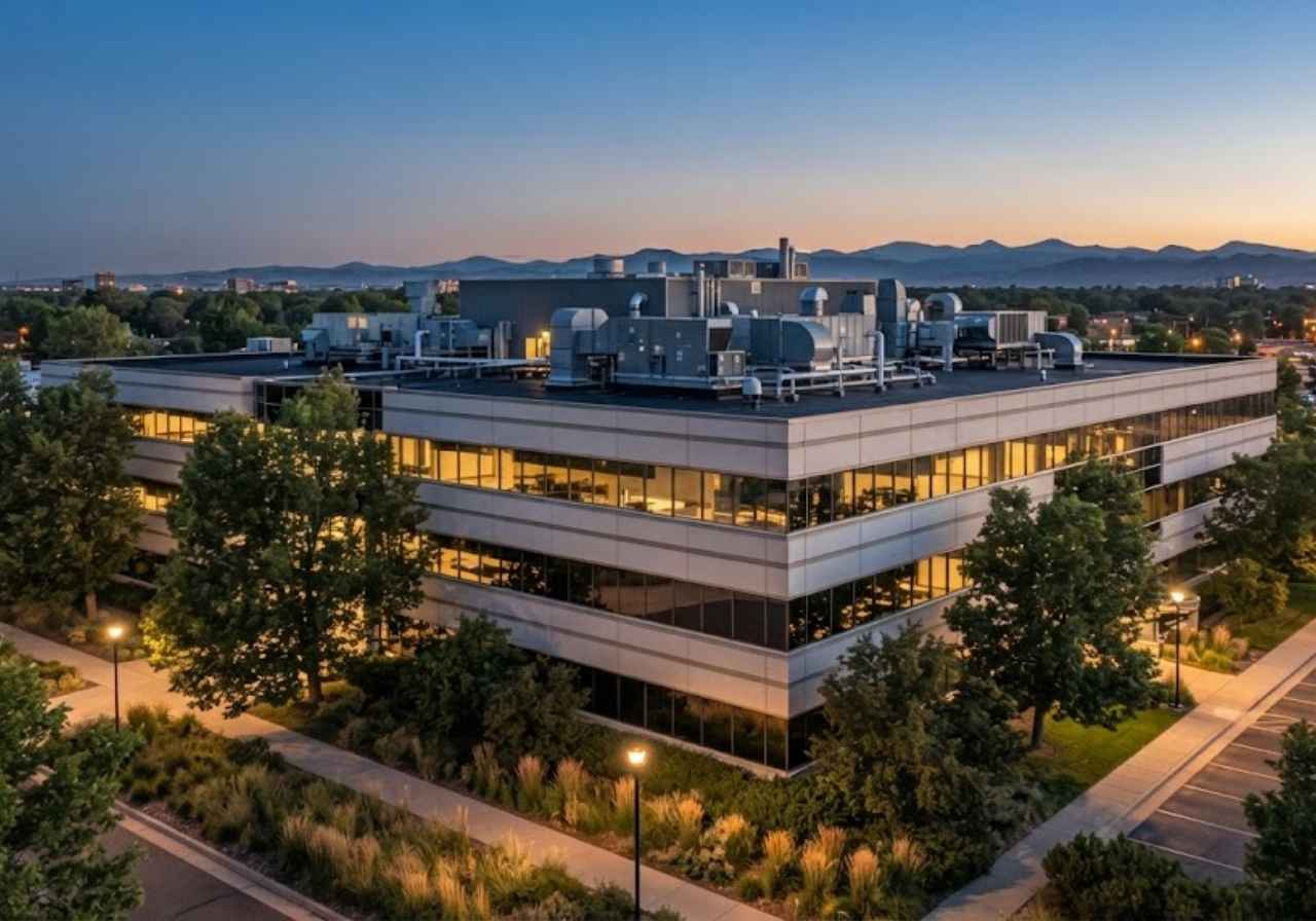 Denver commercial building exterior showing rooftop HVAC equipment