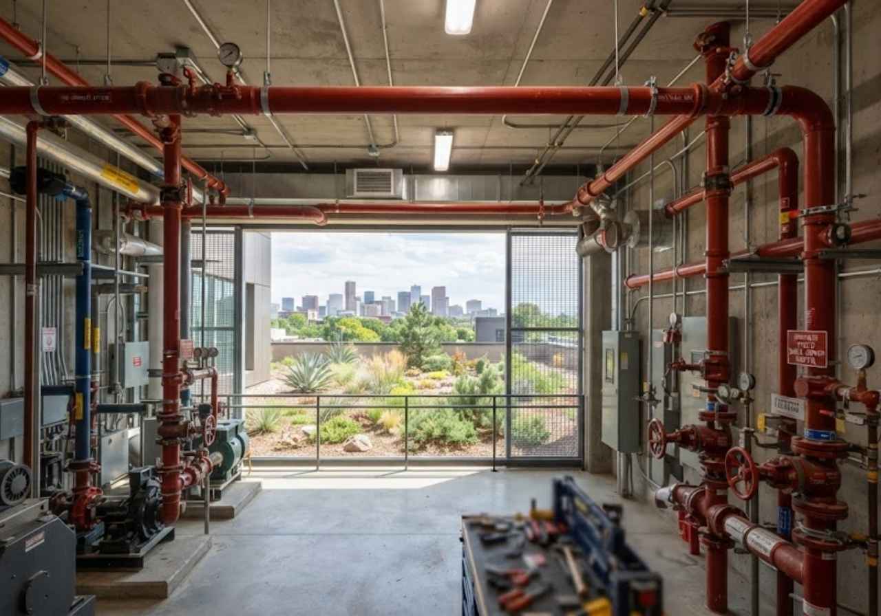 Sprinkler system in a Denver hospital mechanical room