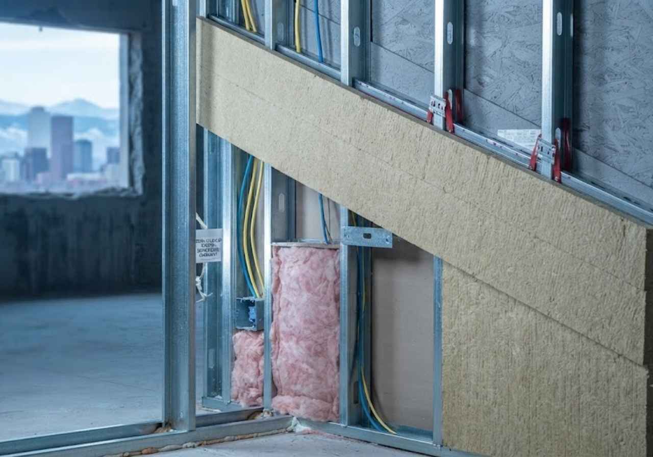 Continuous insulation bridging steel studs in a Denver wall