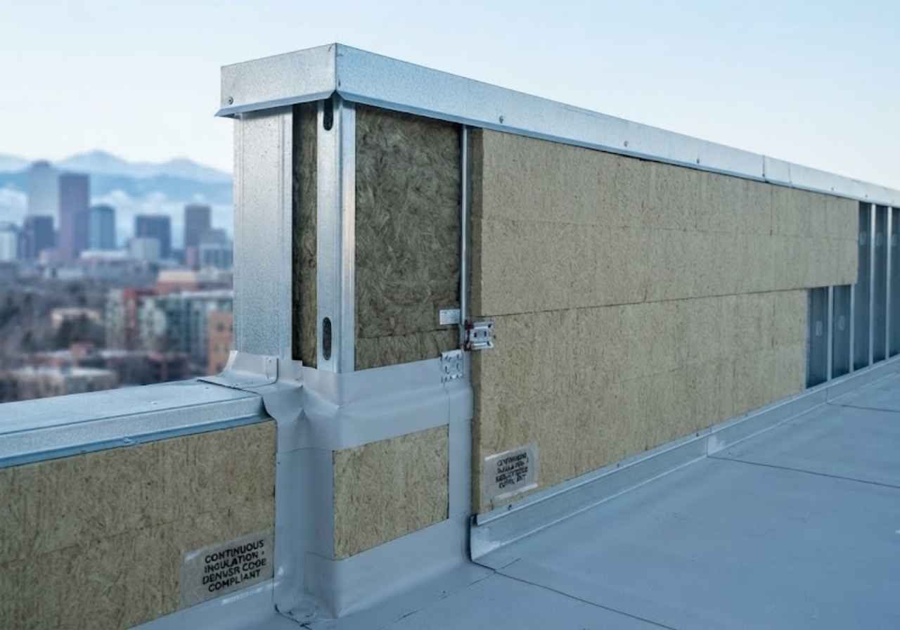 Insulated parapet transition on a Denver commercial roof