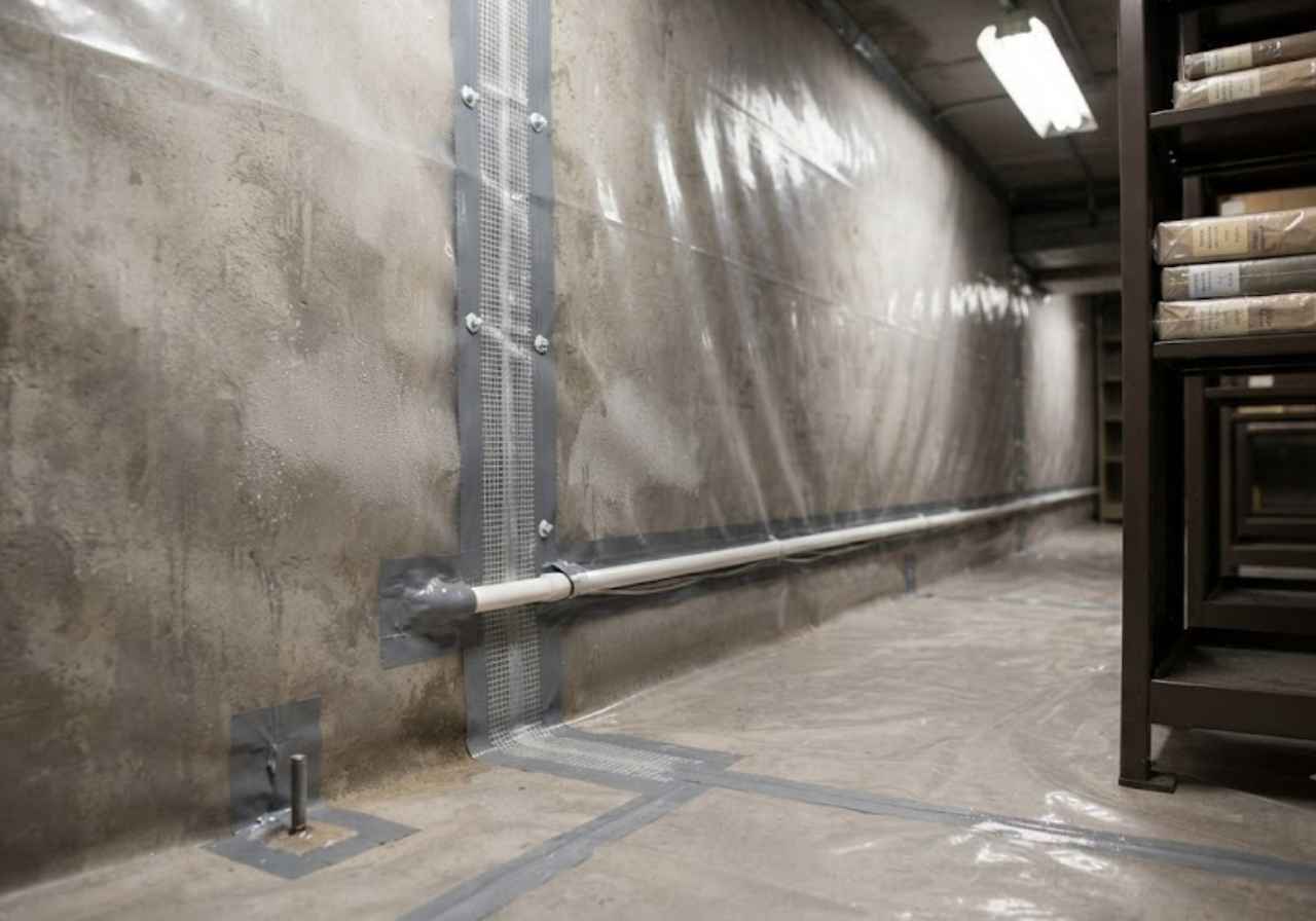 Vapor barrier in a below-grade Denver library storage room