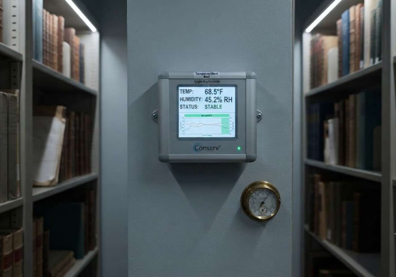 Humidity monitor in a Denver rare book storage room
