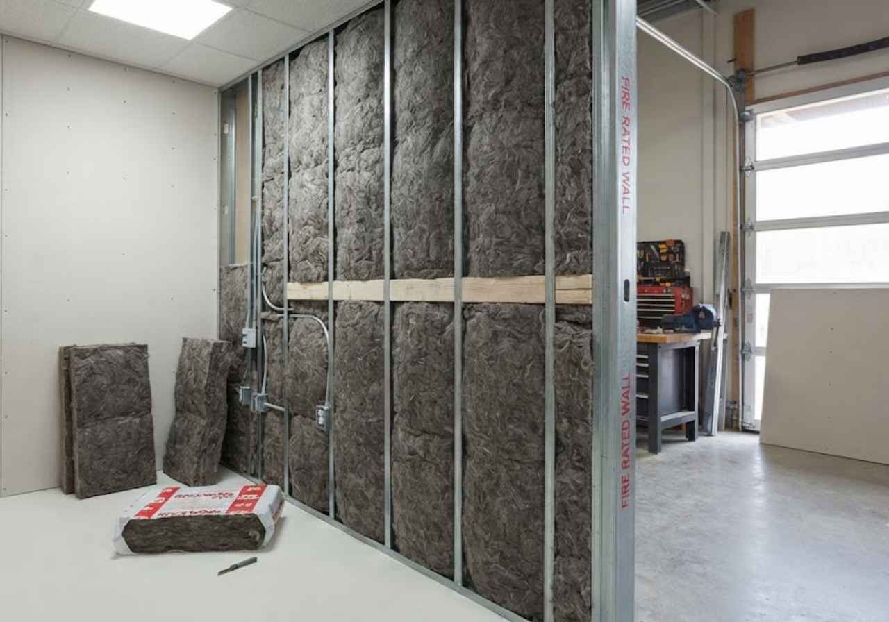Mineral wool insulation between a Denver shop and office