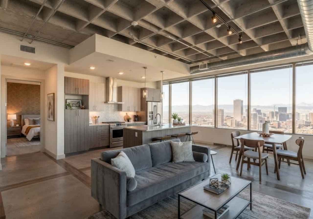 Finished apartment unit inside a converted Denver office building