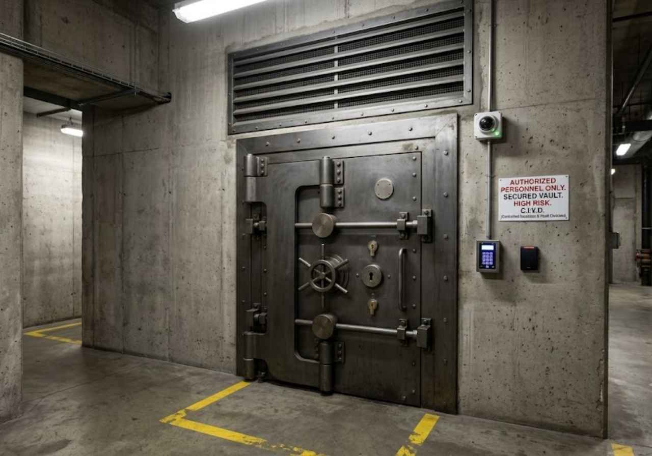 Ventilated drug vault door in a Denver police station
