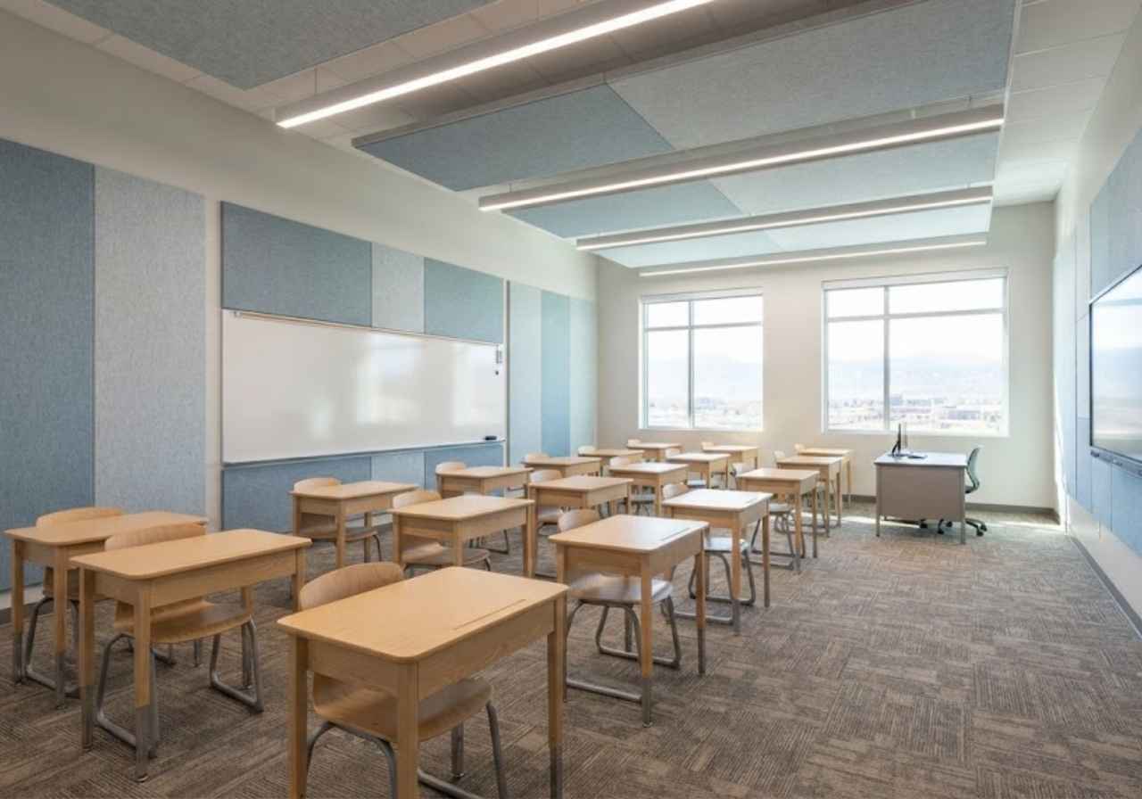 Finished acoustically treated Denver classroom ready for use