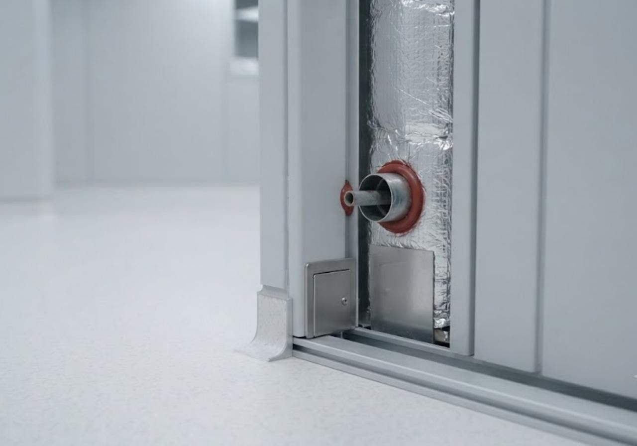 Sealed HVAC penetration in a Denver healthcare facility wall