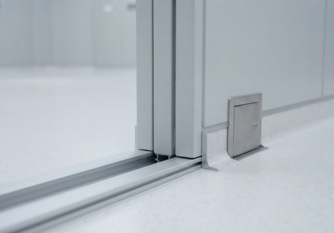 Partition wall track system in a Denver training facility