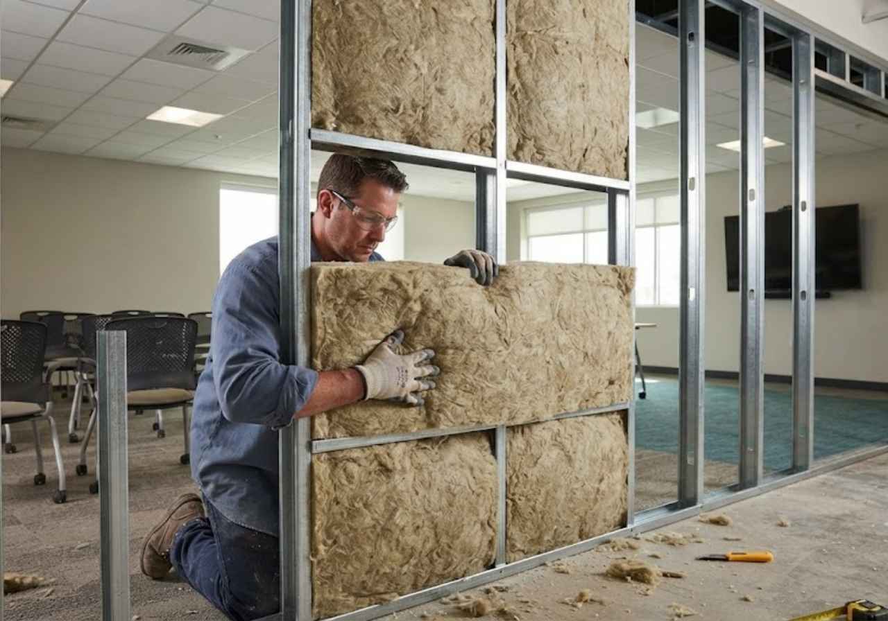 Mineral wool insulation between Denver training room