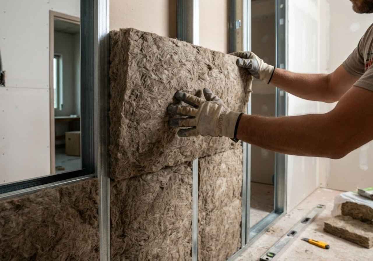 Mineral wool insulation in a Denver university dormitory wall