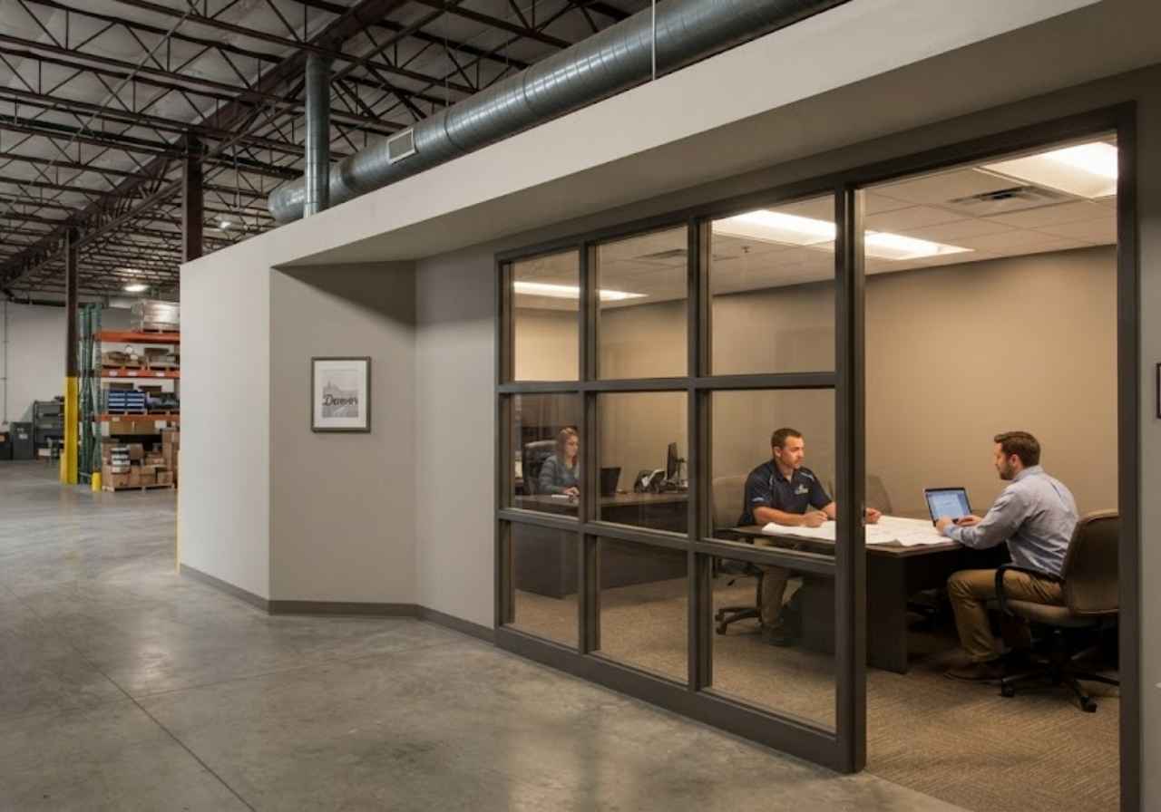 Office buildout inside a Denver commercial warehouse