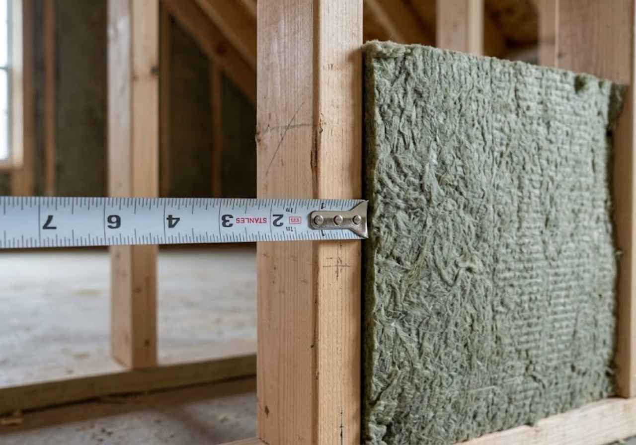 Measuring a 3.5-inch 2x4 wall cavity for insulation