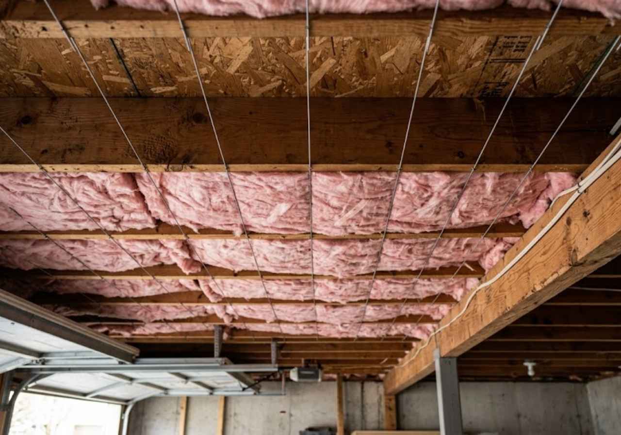 R19 batts in a floor above a Denver garage