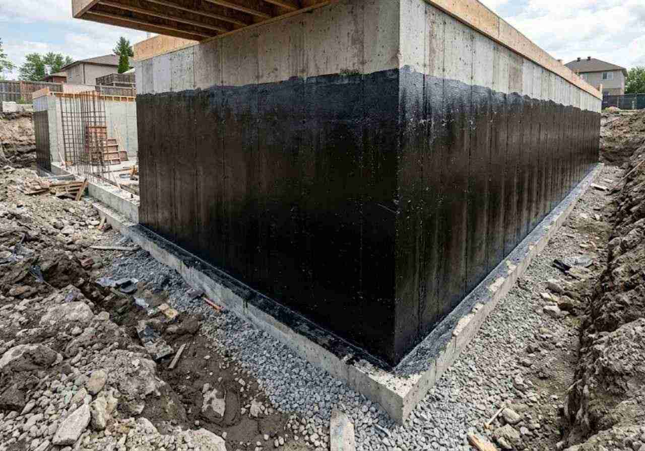 Waterproofing membrane on a commercial foundation