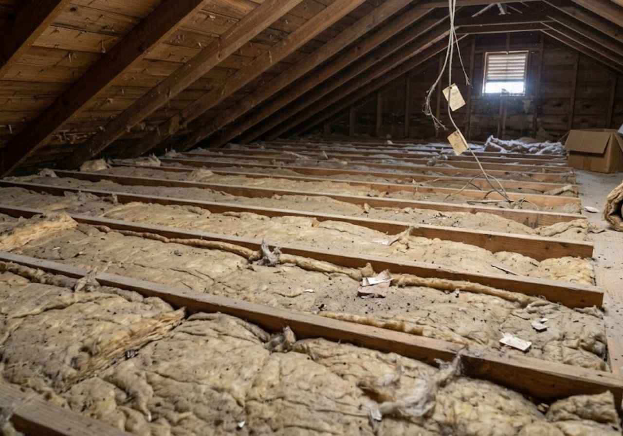 Thin, settled old insulation in a Denver attic