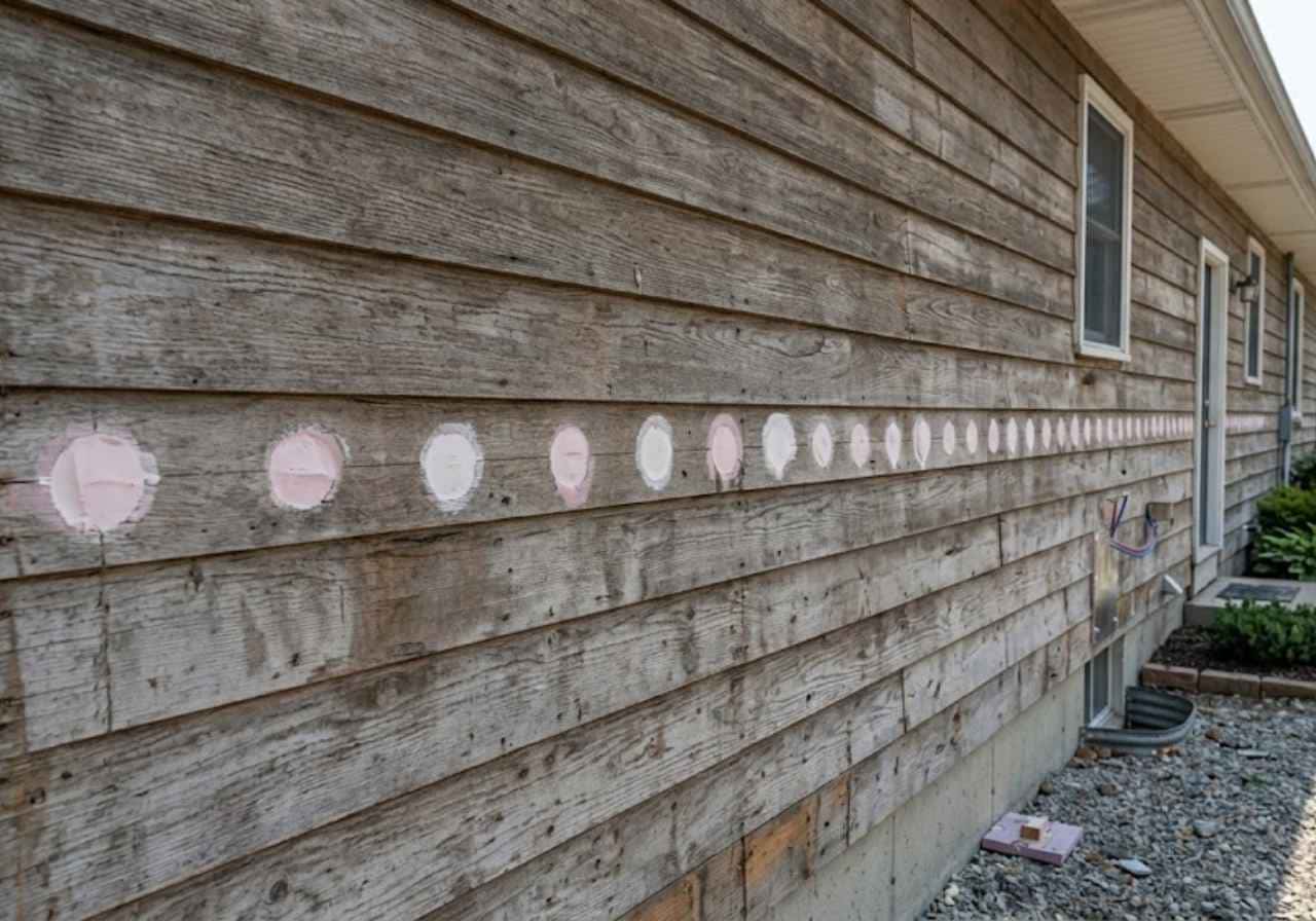Patched holes from blown cellulose in an existing wall