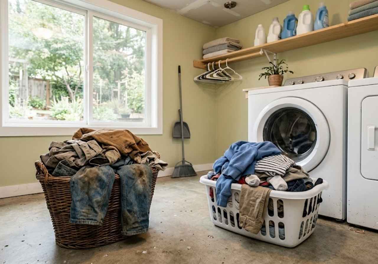 Work clothes kept separate after insulation work