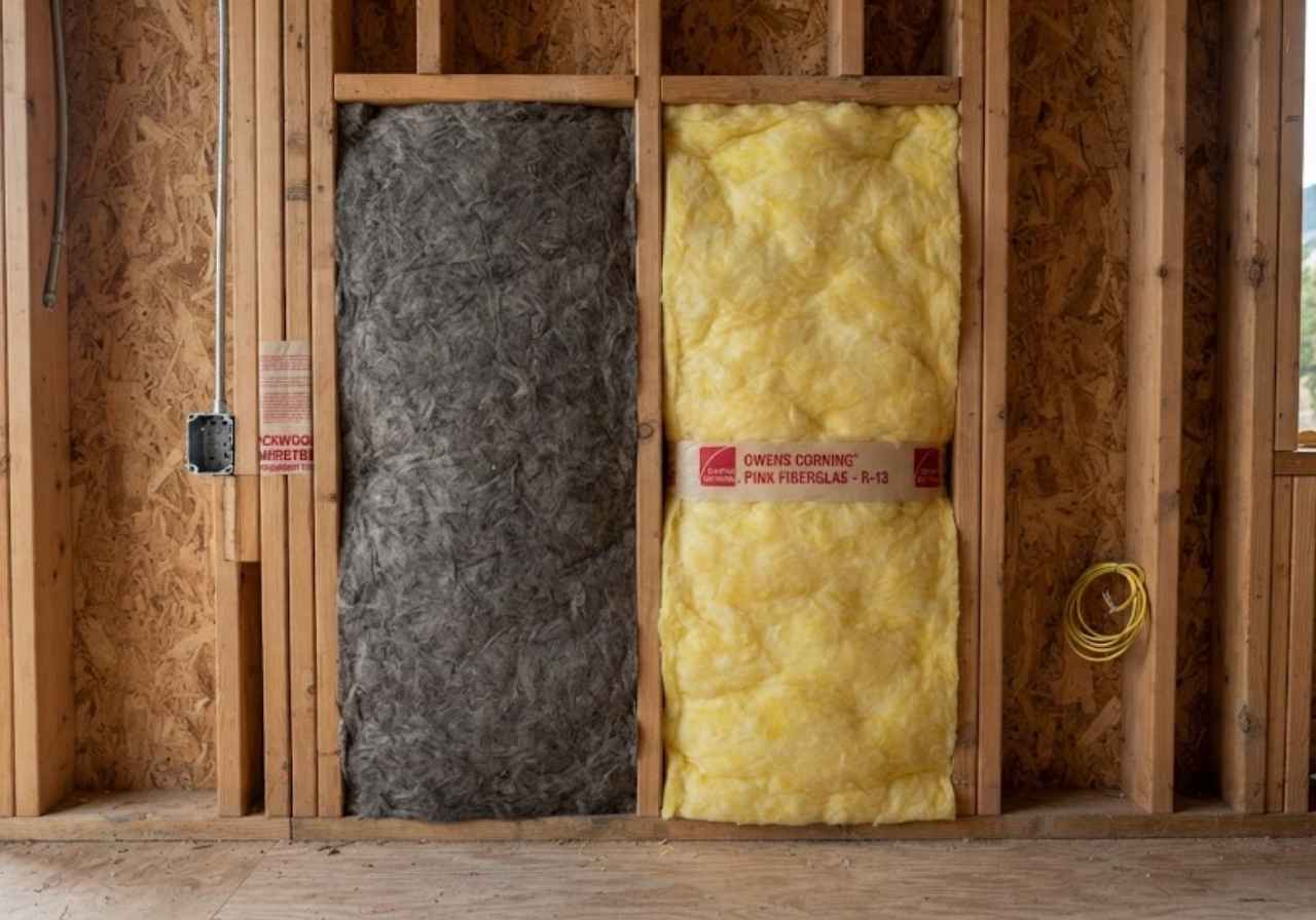 Mineral wool and unfaced fiberglass in an open Denver home wall