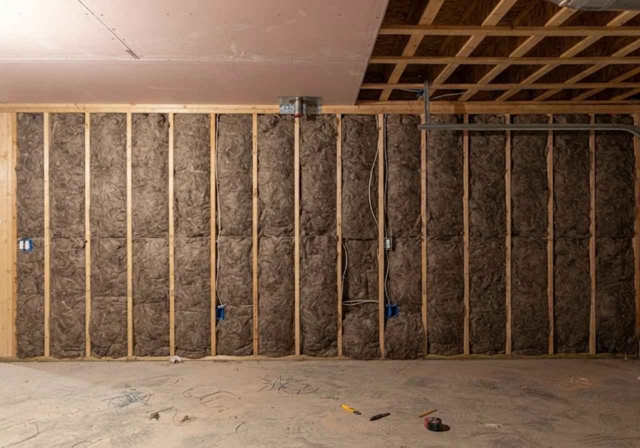 Mineral wool in a garage wall next to living space
