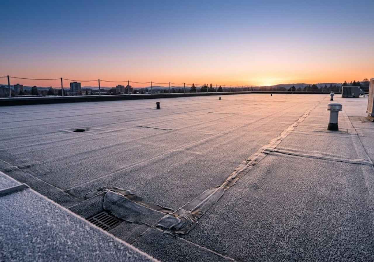 Frost on a Denver flat roof after a clear night