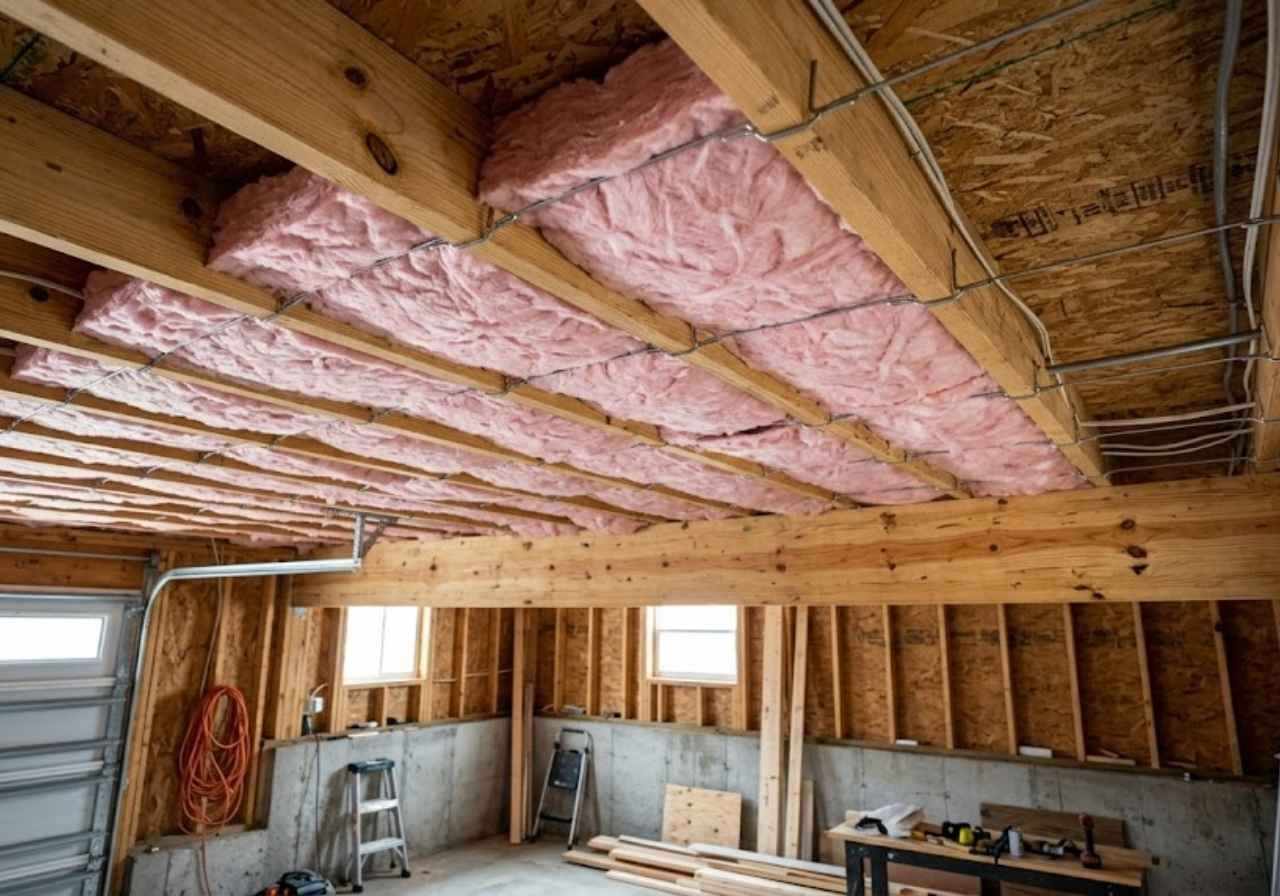 Batts between floor joists above a Denver garage