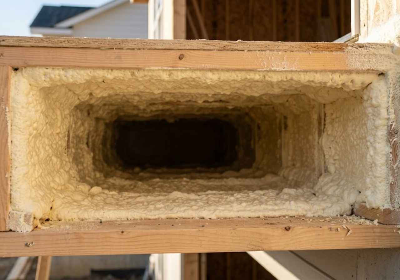 Spray foam under a cantilevered floor in Denver