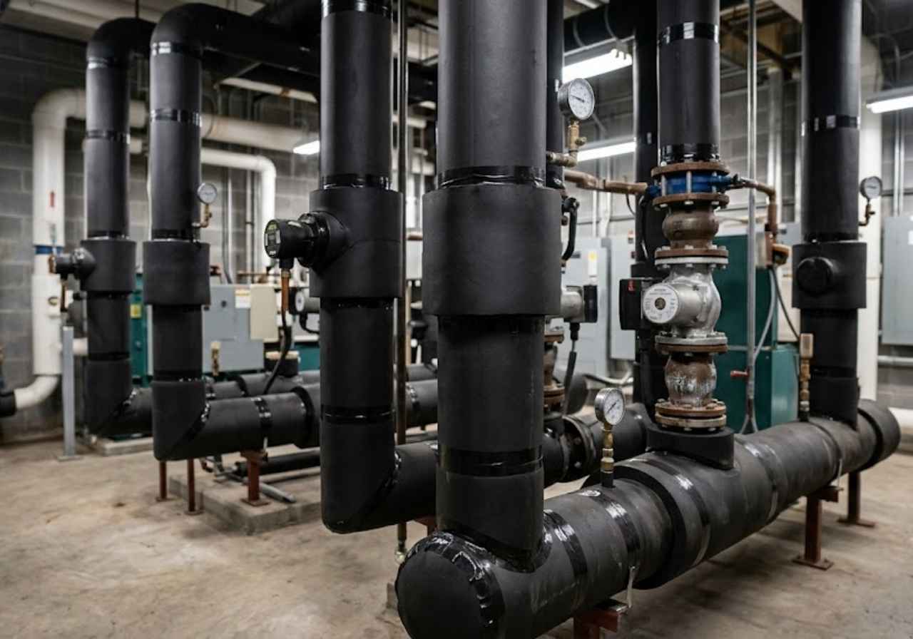 Chilled water pipes with foam insulation