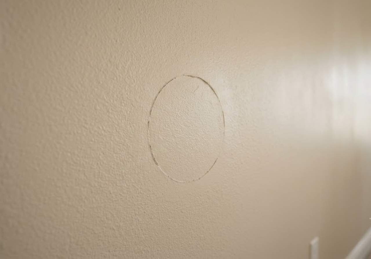 Patched injection hole in a drywall wall