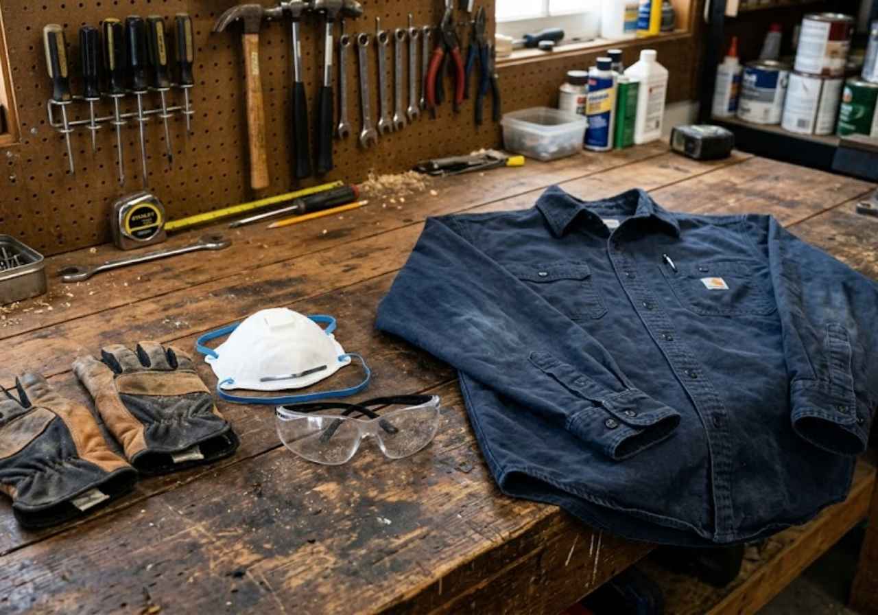 Protective gear for fiberglass insulation work