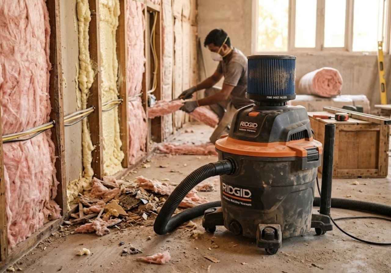 Fine-filter vacuum for fiberglass cleanup
