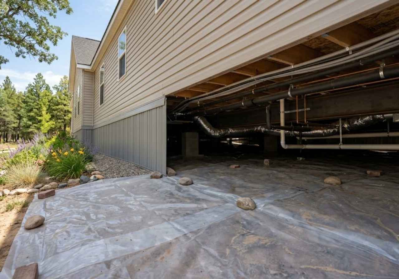 Ground vapor barrier under a mobile home in Denver