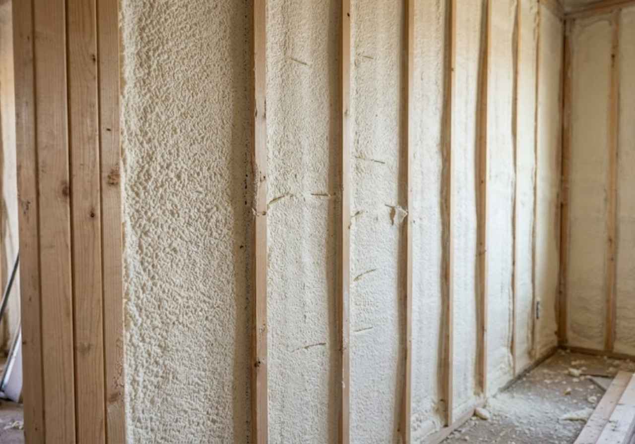 Open cell spray foam in interior walls for sound control