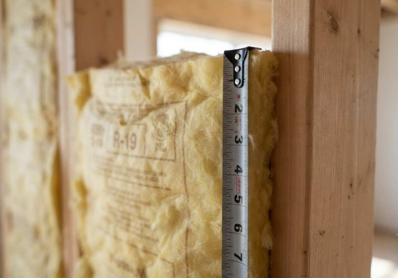 R19 batt measured against a 2x6 stud in a Denver wall
