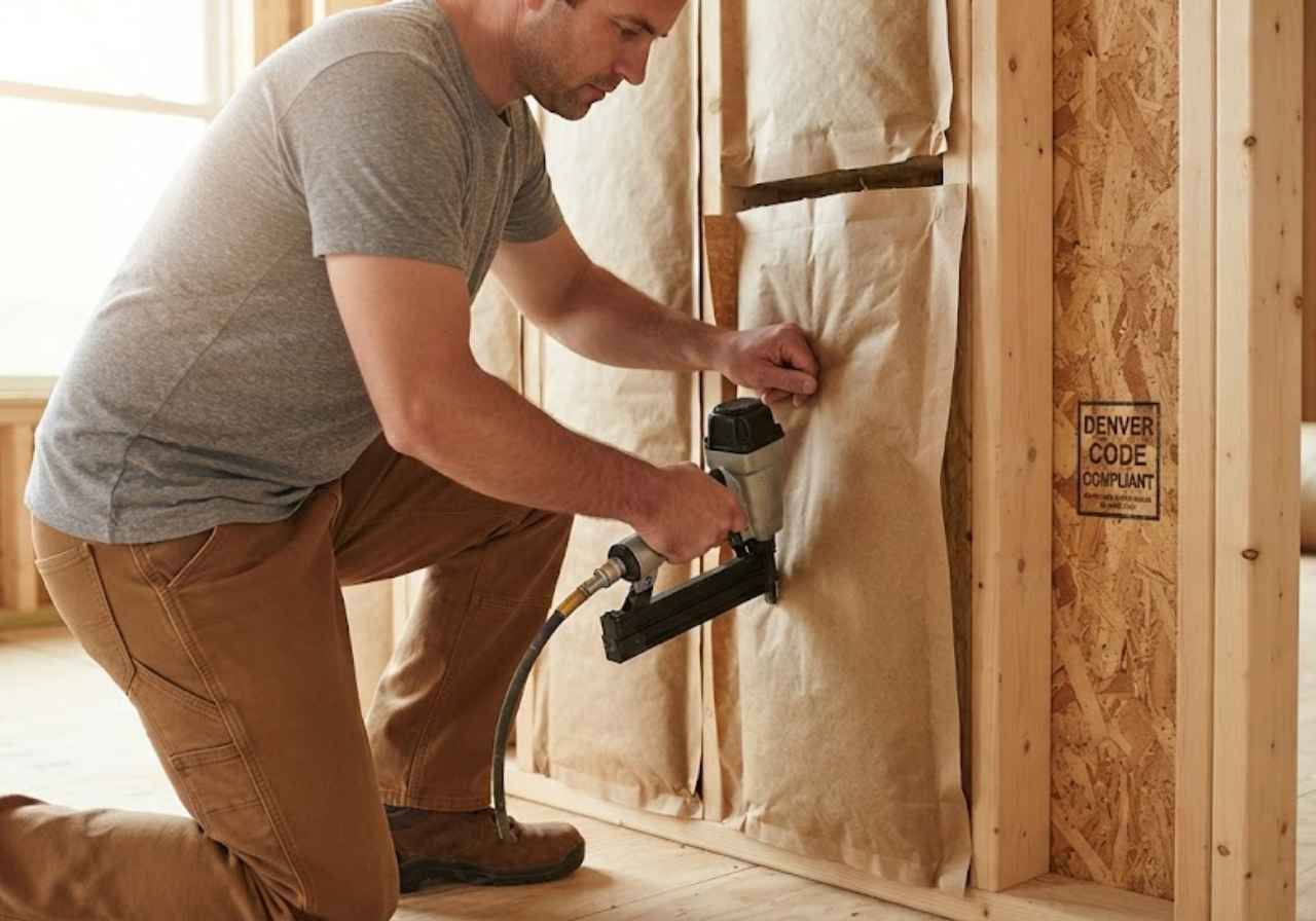 Kraft-faced R19 stapled to studs in a Denver exterior wall