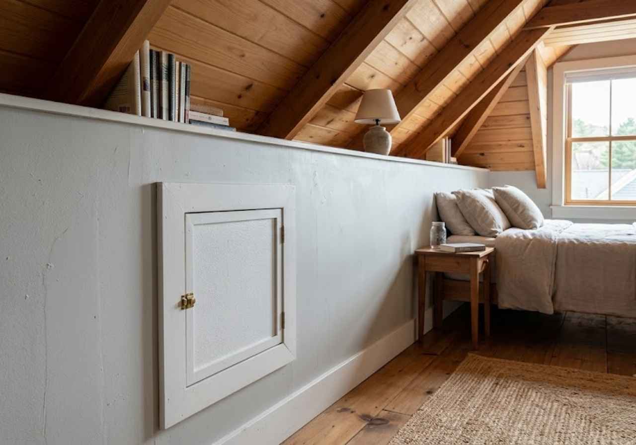 Insulated access panel on a knee wall