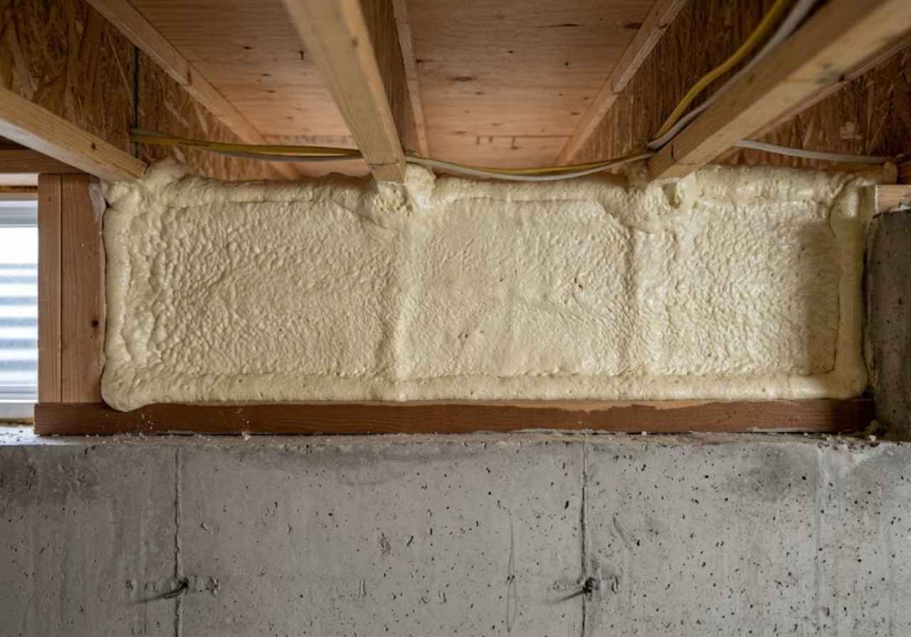 Professional closed-cell spray foam on a Denver rim joist