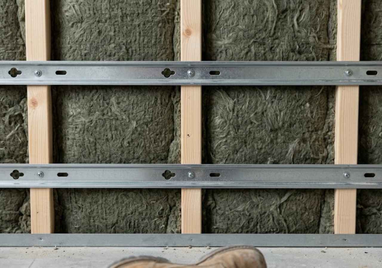 Resilient channel over Rockwool in a Denver wall