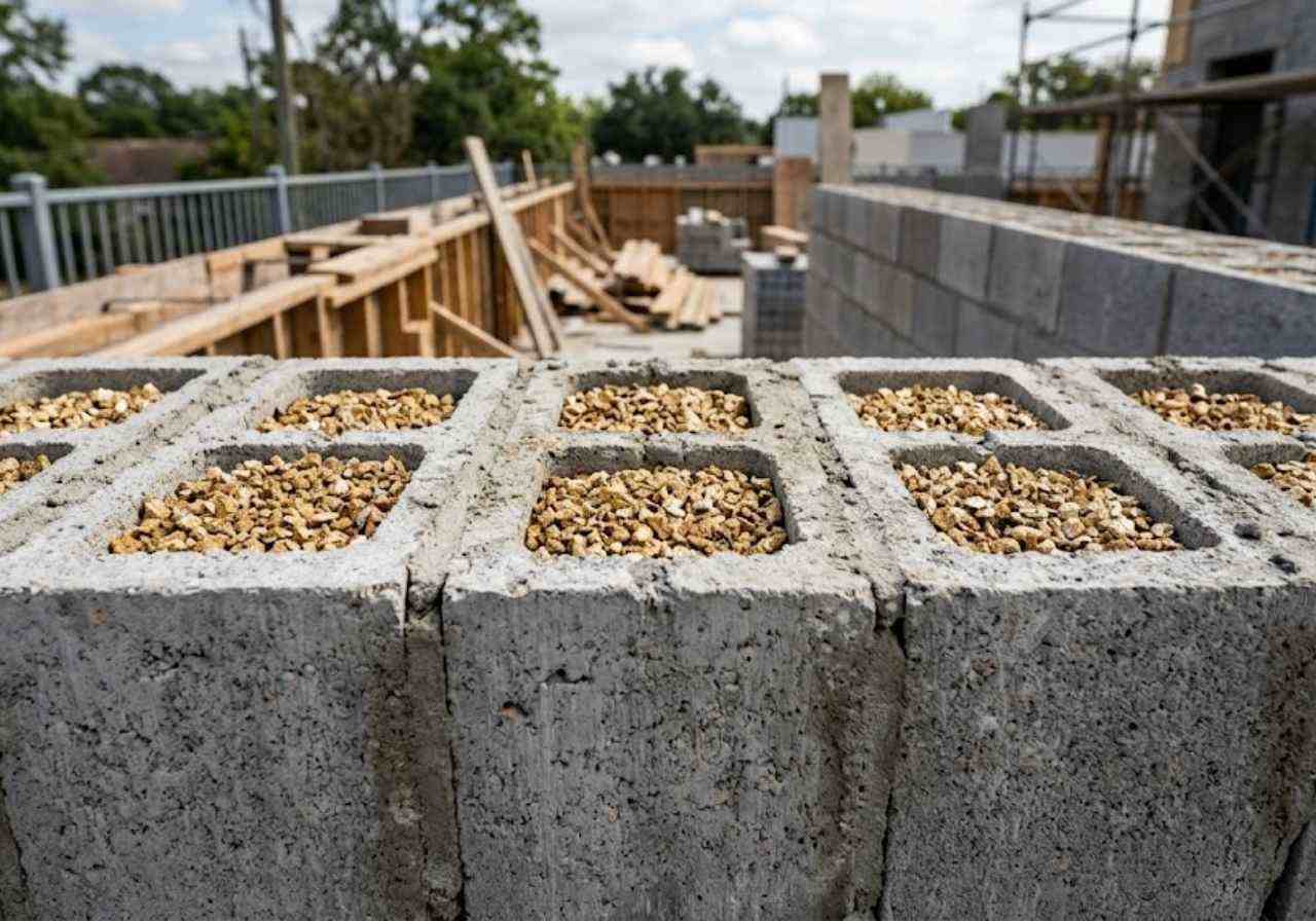 Vermiculite filling concrete block cores