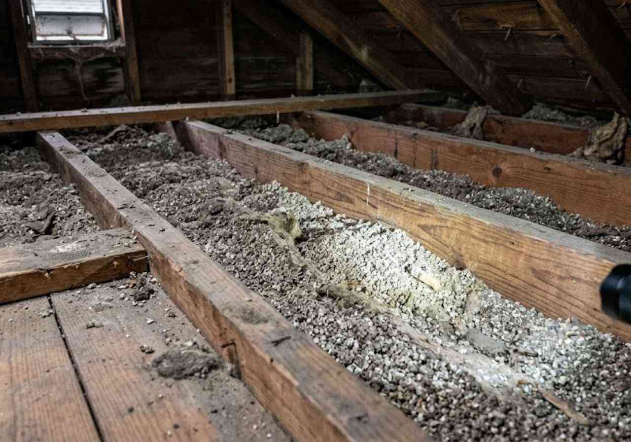 Old vermiculite insulation in a Denver attic